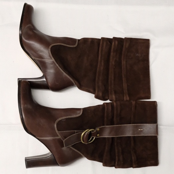 Vintage Nine West Suede Slouch Buckle Harness Boots - Picture 4 of 6